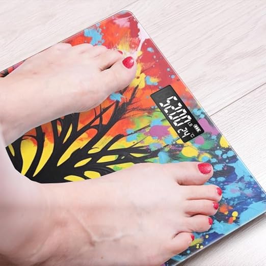 Digital Scale for Body Weight Highly Precision Bathroom Weight Scale 400 lbs with Backlit Display Personalized Scale for Home-Black Tree Silhouette Against Vibrant Rainbow Background