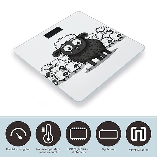 Cartoon Black White Sheep Bathroom ScaleHighly Accurate Digital Weighing Machine for People Bright LED Display Weight Scale for The Aldult Home Use