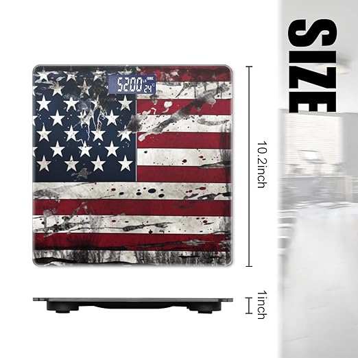 Digital Scale for Body Weight Highly Precision Bathroom Weight Scale 400 lbs with Backlit Display Personalized Scale for Home-American Flag in Distressed Grunge-Inspired