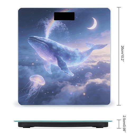 Dreams of Whales in The Clouds Weight ScaleClear LED Display Bathroom Digital Weighing ScaleTempered Glass Digital Bathroom Scale for Body Weight Capacity Up to 400 Lbs