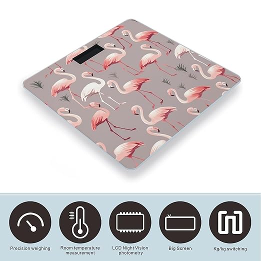Pink Flamingo Pattern Bathroom Scale for Body Weight 400 Lb Weight Scale with High Precision Sensors Tempered Glass Highly Accurate Digital Weighing Machine for People