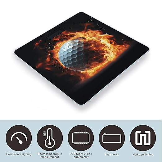 Golf Ball on Fire Bathroom Scale Large LCD Backlight Display Digital Scale Rounded Corners Body Scales Automatic Power On/Off Bathroom Scales for Home Bedrooms