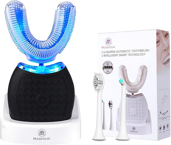 Electric Toothbrush for Adults and Nylon U-Shaped Brush Head Replacement Compatible with U-Shaped ToothbrushU Shaped Automatic Toothbrush for 360-degree Cleaning 3 Modes for Whitening Wire