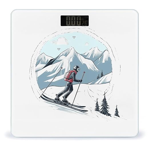 Skiing Theme Bathroom Scale for Body Weight 400 Lb Weight Scale with High Precision Sensors Tempered Glass Highly Accurate Digital Weighing Machine for People