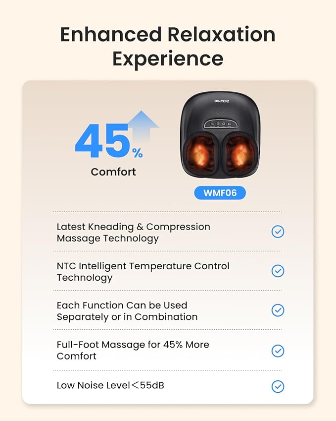 RENPHO Full Foot Massager with Heat 2026 New Upgrade 3 Air Compression Modes &amp Levels Kneading Shiatsu Foot Massage for Plantar Fasciitis &amp Neuropathy Birthday Gifts for Women Men Size up t