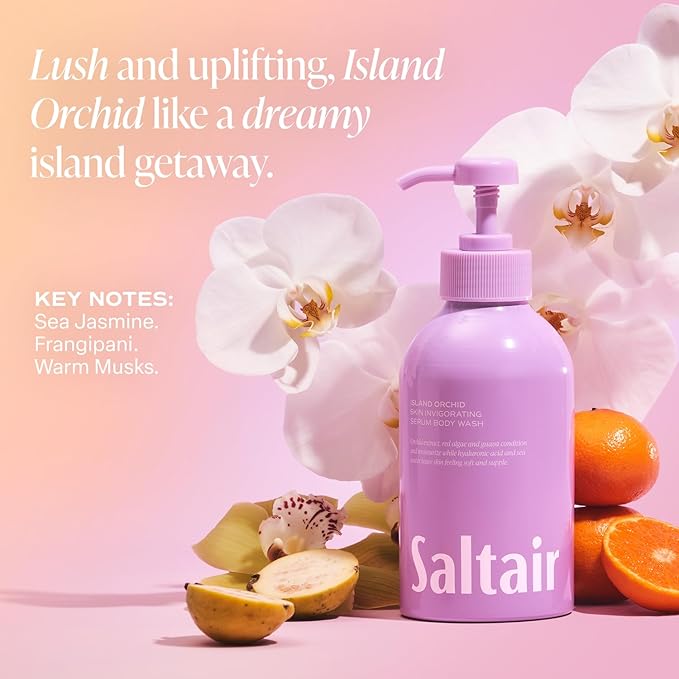 Saltair Body Wash 2-Pack – Moisturizing Body Wash with Hyaluronic Acid &amp Orchid Extract – Scented Shower Gel for Women and Men – Island Orchid Scent 2x 17oz – Vegan Cruelty-Free Paraben-Free