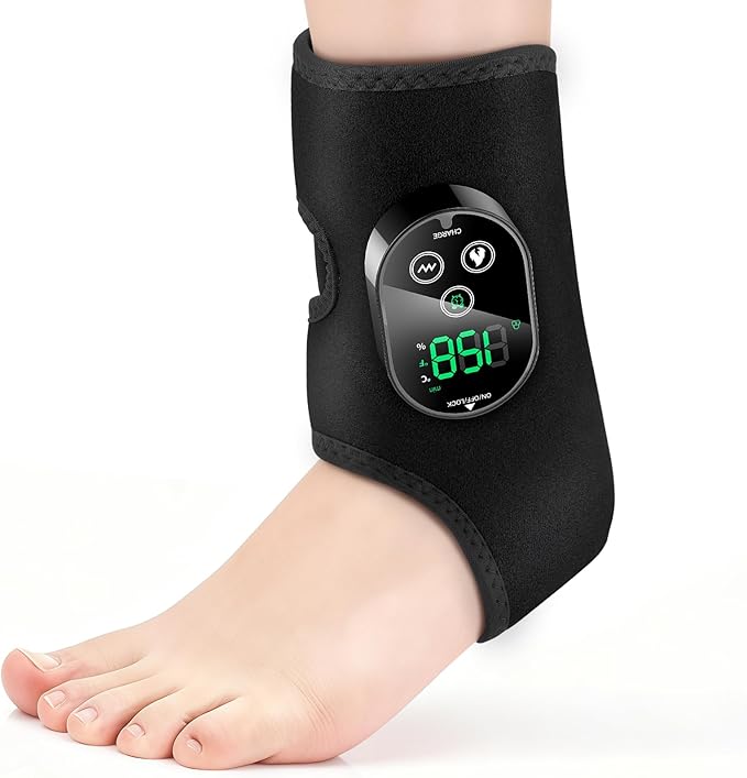 DeMoce Cordless Ankle Massager for Pain Relief Ankle Heating Pad with Massage Foot and Ankle Massager Foot Massager with Heat 6 Heat Levels 3 Vibration Modes Single One Black