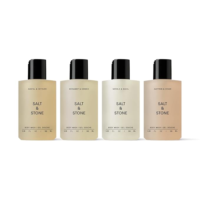Salt &amp Stone Body Wash Mini Discovery Set | For Women &amp Men Sulfate Paraben &amp Dye Free Leaving Skin Soft and Hydrated | Travel-Sized Body Wash