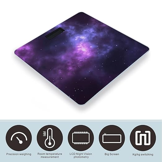 Magic Galaxy Sky Purple Scale for Body Weight High Precision Digital Weight Scales with LCD Display Anti-Slip Sturdy Slim Tempered Glass Bathroom Scale for Home Use