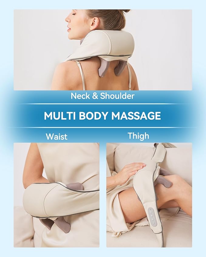 Neck and Shoulder Massager for Pain Relief Deep Tissue-Shiatsu Deep Kneading Massager with Heat to Relieve Neck Shoulder Back Waist Leg Muscle Soreness Fatigue (Beige)