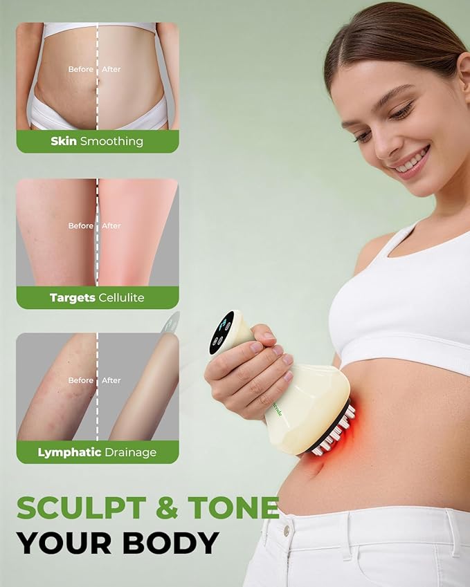 Electric Lymphatic Massager Handheld Body Massager for Legs Arms Belly &amp Cellulite Areas Body Sculpting Machine with Red-Light 9-Level Heat &amp Vibration Drainage Massage Tool for Relaxati