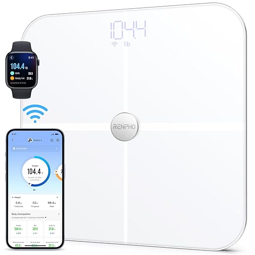 RENPHO Wi-Fi Scale for Body Weight Bluetooth Body Fat Scale Smart Bathroom Scale Health Monitor 13 Body Composition Analyzer with Smart App White Elis Aspire