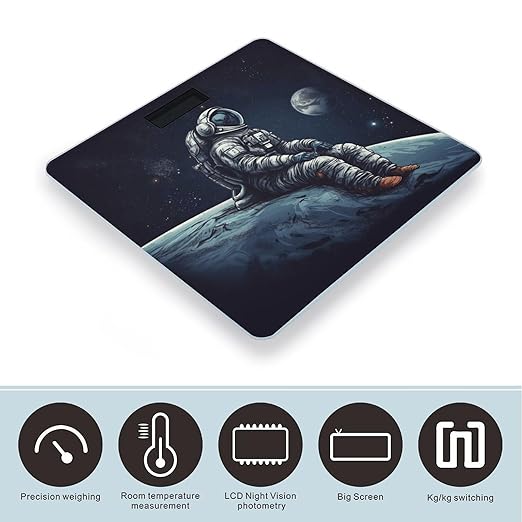 Astronaut Space Scale for Body Weight Safe Rounded Corners Tempered Glass Digital Bathroom Scale LED Display 400lb Capacity Weight Scales with High Precision Sensors