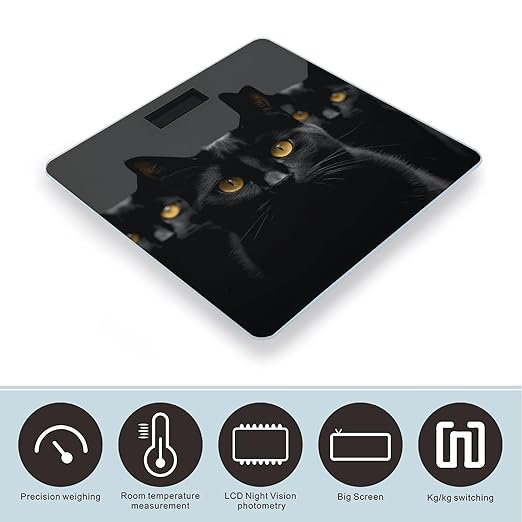 Black Cats Eyes Bathroom Scale Automatic Power On/Off Body Scales LCD Backlight Display Square Digital Scale Rounded Corners Bathroom Scales for Home Bedrooms