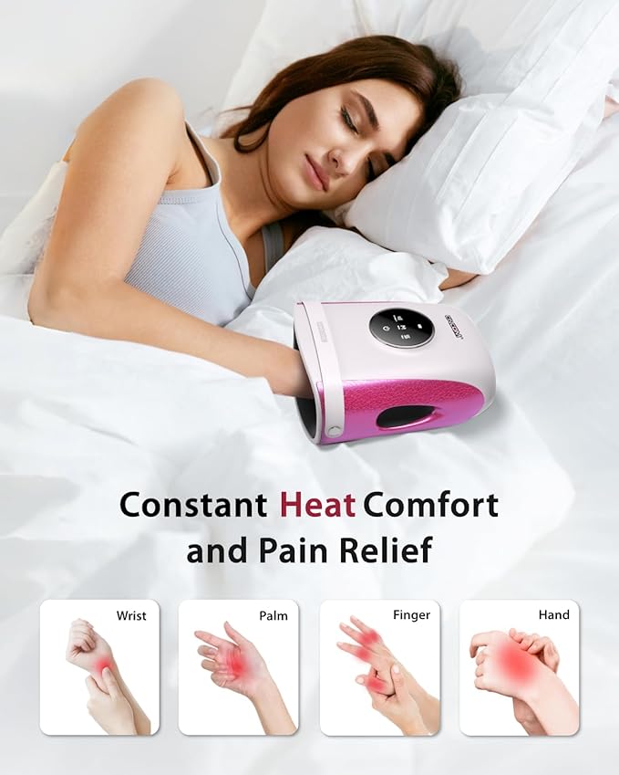 CINCOM Hand Massager with Heat and Compression Finger and Palm Massage Machine for Pain Relief Arthritis and Improved Circulation Gifts for Women Cordless and Rechargeable (White)