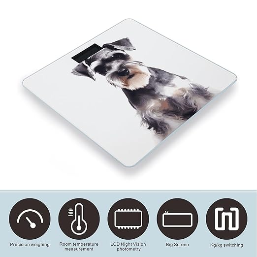 Well Behaved Schnauzer Bathroom Scale Automatic Power On/Off Body Scales LCD Backlight Display Square Digital Scale Rounded Corners Bathroom Scales for Home Bedrooms