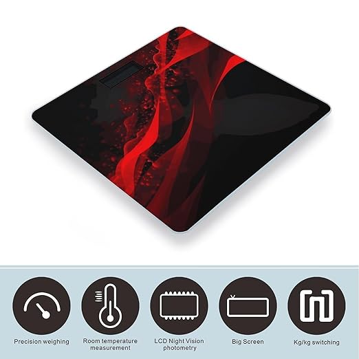 Black and Red Background Weight Scale Digital Electronic Scales Bathroom Scale Larg LCD Backlight Display High Precisio MeasurementsTempered Glass