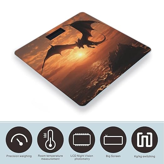 Sea Sunset Flying Dragon Bathroom Scale Rounded Smart Scale for Body Weight Automatic Power On/Off Weight Scales Accurate Bathroom Digital Scales for Pet Home Bedroom Kitchen