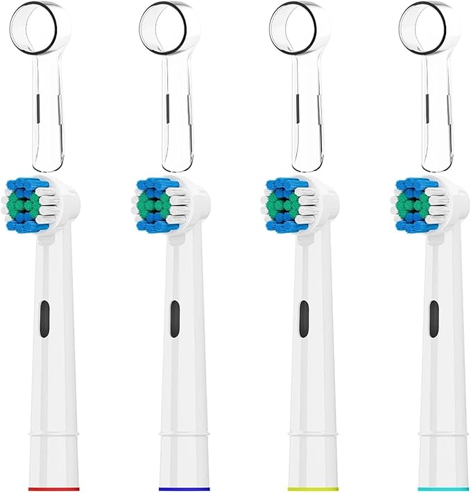 4 Pcs Replacement Brush Heads with Toothbrush Head Dustproof Protective Covers SetCompatible for Oral BElectric Toothbrushes(White-Clear)