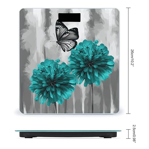 Gray Teal Flower Butterfly Bathroom ScaleHighly Accurate Digital Weighing Machine for People Bright LED Display Weight Scale for The Aldult Home Use
