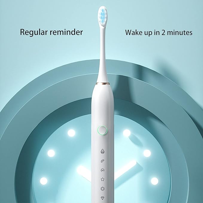 Generic Electric Toothbrush with 8 Brush Heads &amp 6-Speed Rechargeable Electric Powered Toothbrush for Adults Smart Powerful Electric Toothbrush White