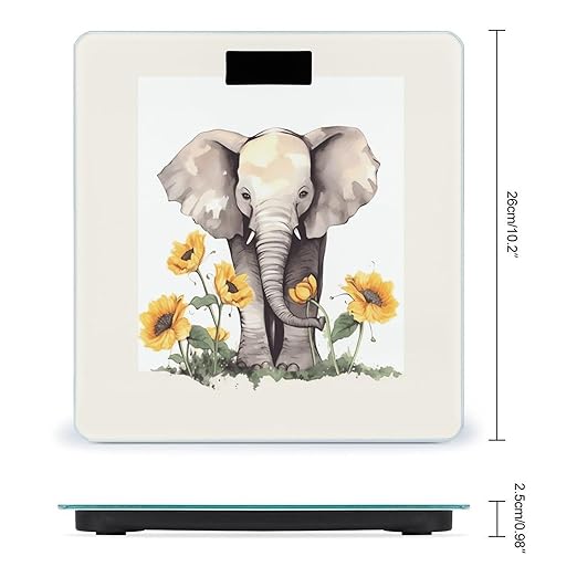 Elephant and Sunflower Bathroom Scale for Body Weight 400 Lb Weight Scale with High Precision Sensors Tempered Glass Highly Accurate Digital Weighing Machine for People