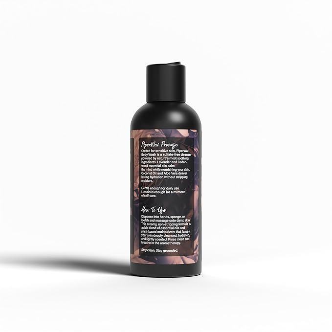PiperWai Natural Body Wash Cedarwood Lavender Scent - Plant-Based Shower Gel for Sensitive Skin Sulfate &amp Paraben Free Moisturizing Daily Cleanser Net Wt 2oz | 60ml