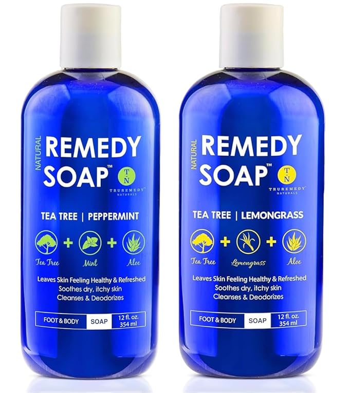 Truremedy Naturals Body Wash 2-pack (12 oz Each) Natural Antifungal Shower Gels - Tea Tree &amp Peppermint and Tea Tree &amp Lemongrass