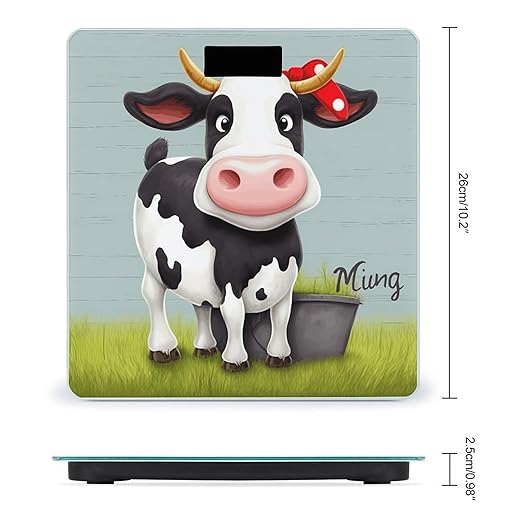 Cute Cow Bathroom Scale Automatic Power On/Off Body Scales LCD Backlight Display Square Digital Scale Rounded Corners Bathroom Scales for Home Bedrooms