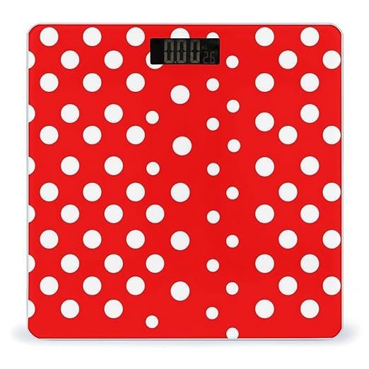 Digital Bathroom Scale for Body Weight Scale with Bright LCD Display High Accuracy Step-On Technology Auto On/Off Red White Polka Dot Digital Scales 400 Lbs /180kg