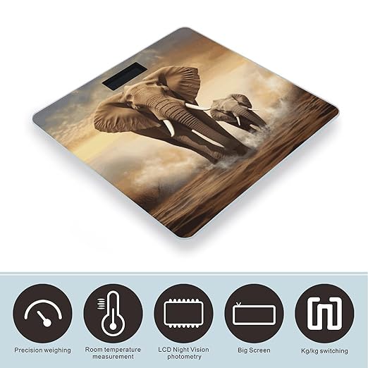 Elephant and Baby Elephant Bathroom Scale for Body Weight Bathroom Digital Electronic Weighing Scale with Back Lit LED Display Sturdy Tempered Glass Weight Watchers Scales 400lb