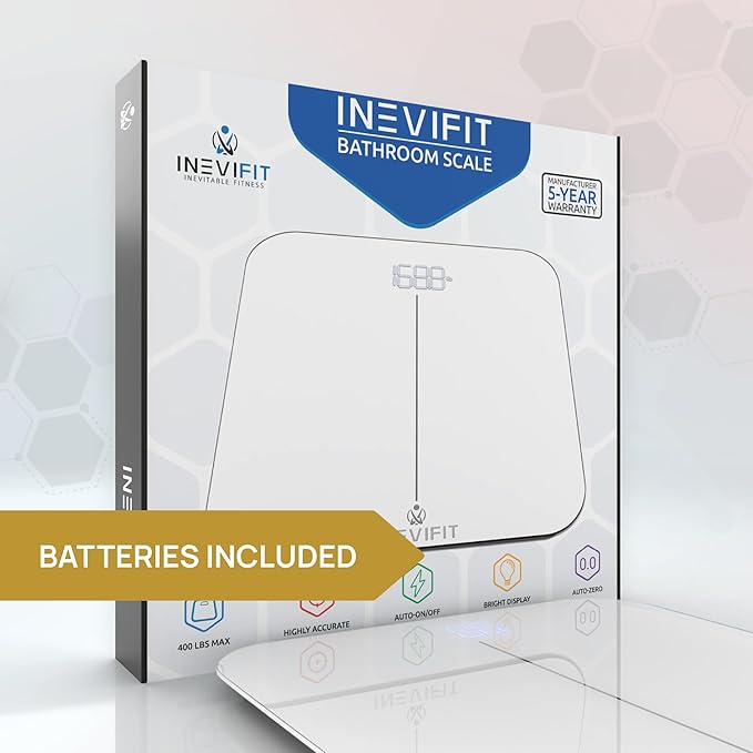 INEVIFIT Bathroom Scale &amp Digital Kitchen Scale Fitness Bundle Complete Body Composition and Nutrition Tracking Solution with Batteries Included