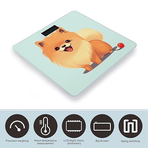 Cartoon Pomeranian Dog Bathroom Scale for Body Weight LCD Display Digital Bathroom Scale Tempered Glass Bathroom Weight Scales Fashion Smart Scales for Home Bedroom 400 Lb