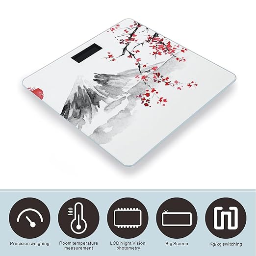 Japanese Watercolor Cherry Flowers Art Smart Square Scale with Digital Display for Bathroom Scale
