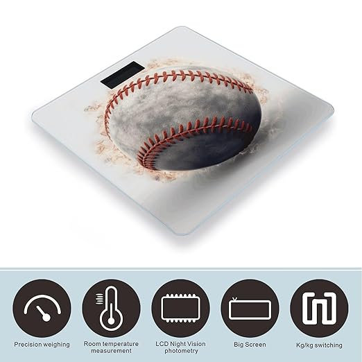 Baseball Bathroom Scale for Body Weight Bathroom Weighing Scale with Backlit LCD Display Highly Accurate Measures Weight Up to 180kg