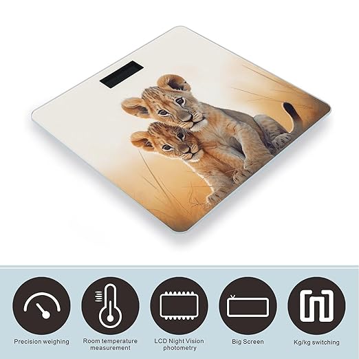 Small Lion Scale for Body Weight Anti-Slip Tempered Glass Digital Bathroom Scales Clear LCD Display Weighing Scale Safe Rounded Corners Smart Scales