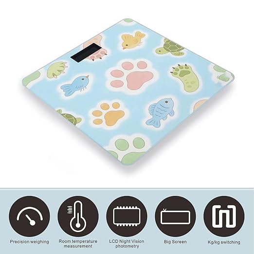 Animal Paw Prints Cute Colorful Smart Scale for Body Weight Digital Bathroom Scale Toughened Glass Weight Scale with Large LCD Backlight Display High Precision Scales Weighing Machine