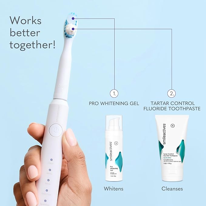 Smileactives Vibrite Sonic Power Electric Toothbrush Teeth Whitening &amp Gum Care Blue LED Light for Oral Health Rechargeable Toothbrush Multiple Brushing Modes for Deep Cleaning &amp Sensitive