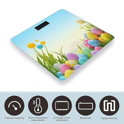 April Easter Bathroom Scale Automatic Power On/Off Body Scales LCD Backlight Display Square Digital Scale Rounded Corners Bathroom Scales for Home Bedrooms