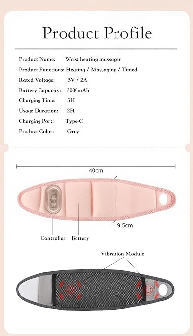 Cordless Heating Wrist Pad Wrap for Arthritis and Carpal Tunnel Rechargeable 3000mAh battery 2-Hour Usage Heated Wrist Wrap Massager for ArthritisRelieve ankle painTherapy Brace for Wrist to Woman