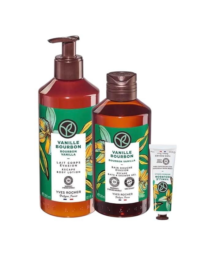 Yves Rocher Bourbon Vanilla Nourishing Shower Gel Body Nourishing Milk Perfumed Hand Cream Set of 3 Women Day Care 200 ml./6.7fl.oz. 30 ml./1 fl.oz. 390 ml./13.1 fl.oz. Best Gift Kit