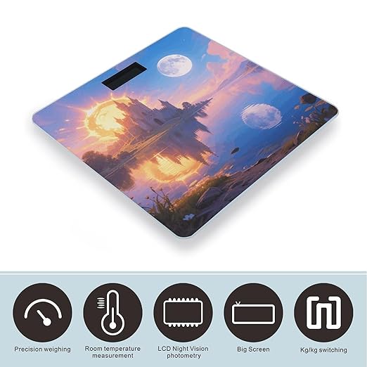 Sun and Moon Scale for Body Weight Sturdy Tempered Glass Weighing Scales with LCD Display Accurate Digital Bathroom Scale Convenient Body Fat Smart Scales Easy Read