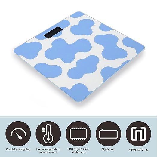 Smart Scale for Body Weight Automatic Switch Digital Bathroom Weighing Scale Light Blue Animal Cow Print