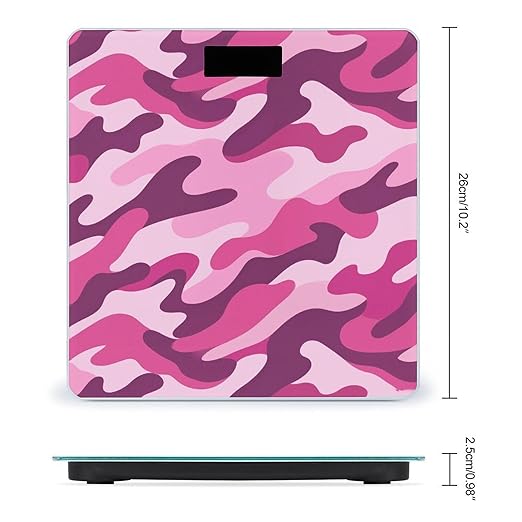 Pink Camo Weight Scale Cute Bathroom Scale for Body Highly Accurate Digital Weighing Machine for People Compact LCD Display Scales with Sturdy Toughened Glass Scales