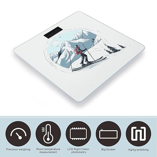 Skiing Theme Bathroom Scale for Body Weight 400 Lb Weight Scale with High Precision Sensors Tempered Glass Highly Accurate Digital Weighing Machine for People