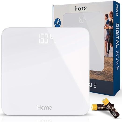 iHome Digital Scale Bathroom Scale Batteries Included Scale Body Weight Weight Scale Digital Scale Bathroom Scales for Weight Digital Scales for Body Weight (White)