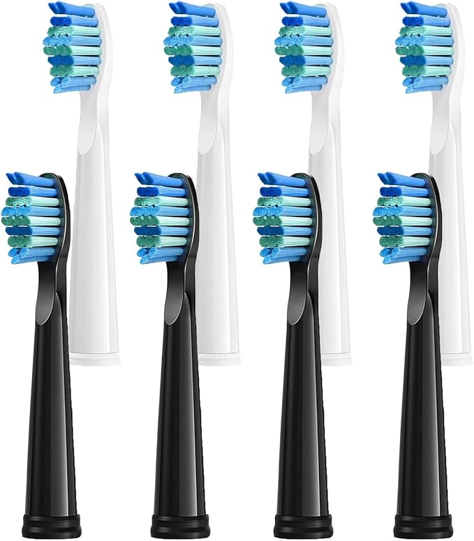 4 Pcs Electric Toothbrush Heads Compatible with Fairywill D7/D8/FW507/FW508/FW551/917/959/SG-E9(4White 4Black)