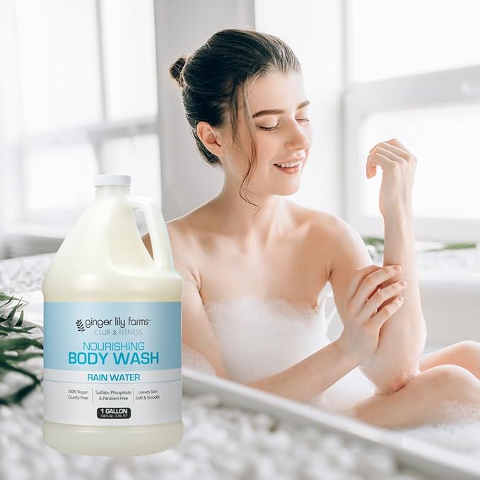 Ginger Lily Farms Club &amp Fitness Nourishing Body Wash 100% Vegan &amp Cruelty-Free Bath &amp Shower Gel for Men and Women Rain Water Scent 1 Gallon (Pack of 4)