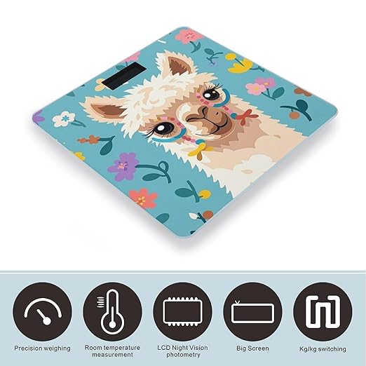 Alpaca Pattern Scale for Body Weight Digital Bathroom Scale Toughened Glass High Precision Scales for Body Weight with Large LCD Backlight Display Weight Scales