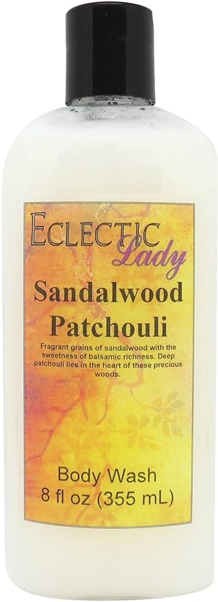 Eclectic Lady Liquid Pearl Body Wash - Sandalwood Patchouli Scent 3-in-1 Use For Bubble Bath Hand Soap &amp Body Wash Phthalate-Free Sandalwood Patchouli Fragrance Handcrafted in USA (8 oz)